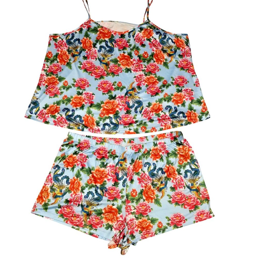 Floral Peacock Print Womens Pajama Set 5XL XXXXXL cute bright pajama set sexy